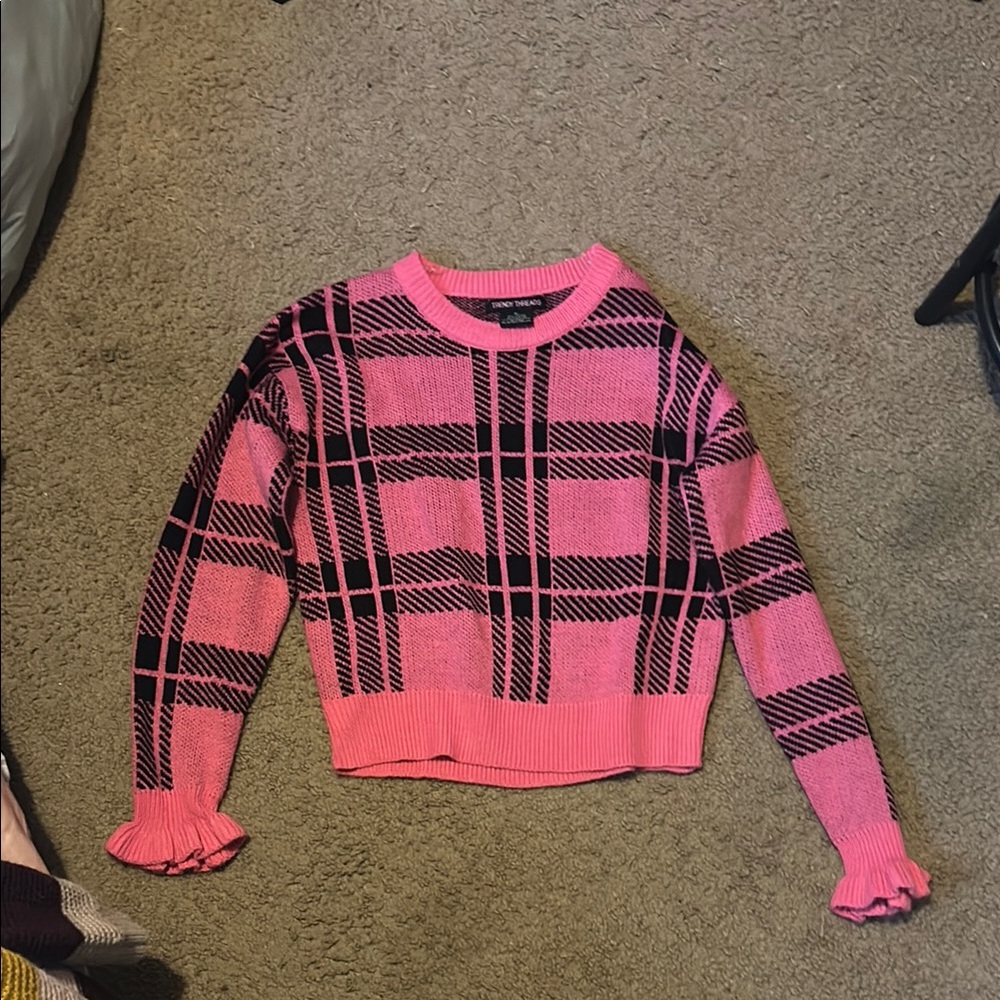 Pink Plaid Women's Sweater